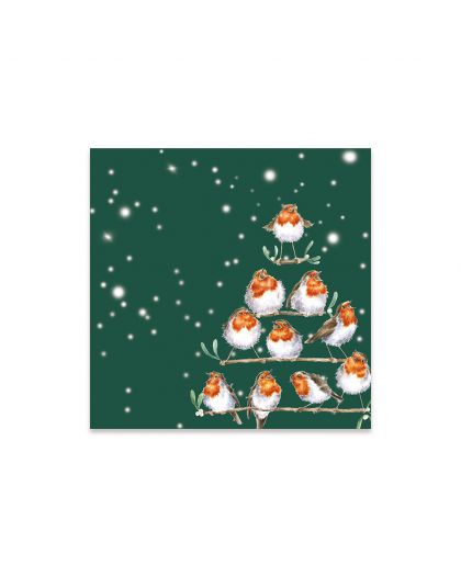 WRENDALE CHRISTMAS ROCKIN' ROBINS NAPKIN - COCKTAIL SIZE